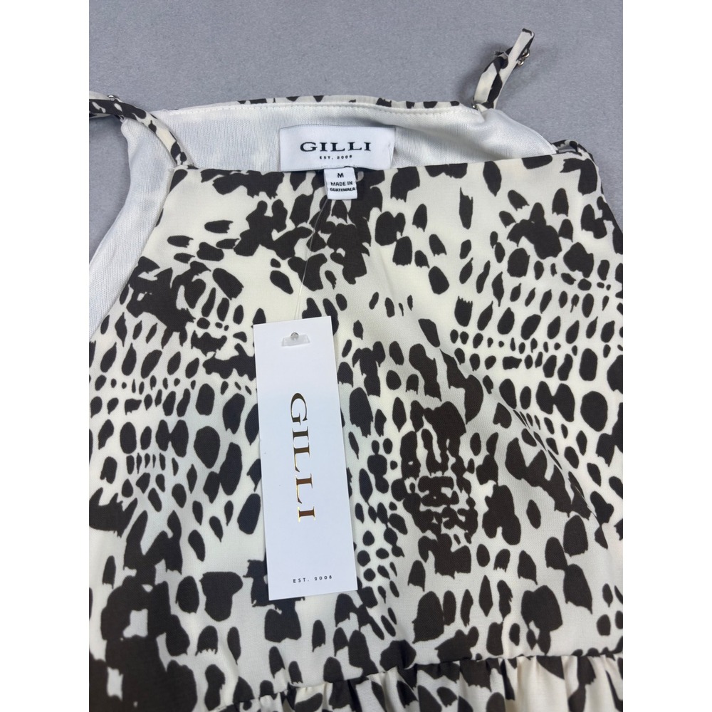 Gilli Animal Print Bubble Hem Dress Womens Medium Black White Sleeveless NWT